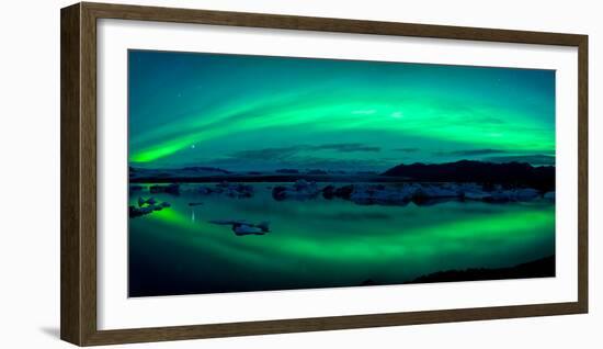 Aurora Borealis or Northern Lights over the Jokulsarlon Lagoon, Iceland--Framed Photographic Print