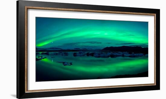 Aurora Borealis or Northern Lights over the Jokulsarlon Lagoon, Iceland--Framed Photographic Print