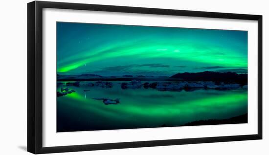 Aurora Borealis or Northern Lights over the Jokulsarlon Lagoon, Iceland--Framed Photographic Print