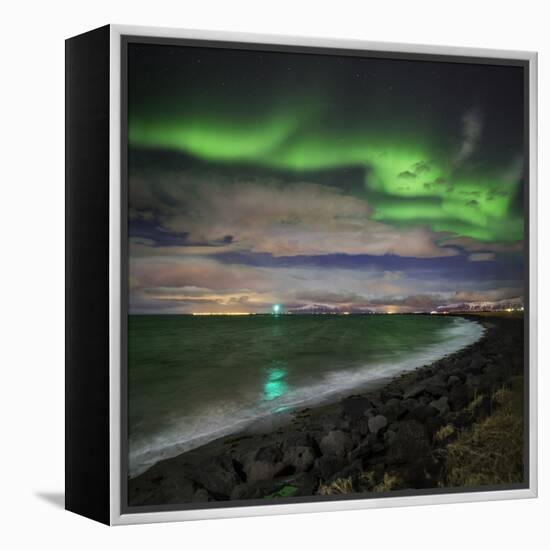Aurora Borealis or Northern Lights, Reykjavik, Iceland-null-Framed Premier Image Canvas