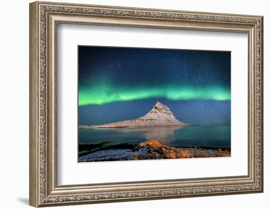 Aurora Borealis or Northern lights with the Milky Way Galaxy, Mt. Kirkjufell, Grundarfjordur, Sn...-Panoramic Images-Framed Photographic Print