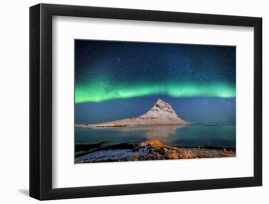 Aurora Borealis or Northern lights with the Milky Way Galaxy, Mt. Kirkjufell, Grundarfjordur, Sn...-Panoramic Images-Framed Photographic Print