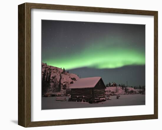 Aurora Borealis Over a Cabin, Northwest Territories, Canada-Stocktrek Images-Framed Photographic Print