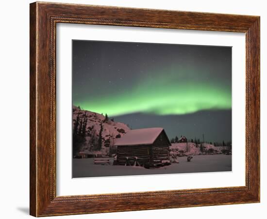 Aurora Borealis Over a Cabin, Northwest Territories, Canada-Stocktrek Images-Framed Photographic Print