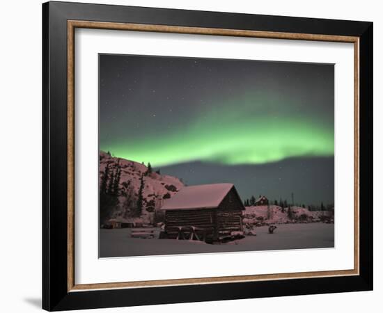 Aurora Borealis Over a Cabin, Northwest Territories, Canada-Stocktrek Images-Framed Photographic Print