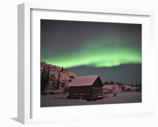 Aurora Borealis Over a Cabin, Northwest Territories, Canada-Stocktrek Images-Framed Photographic Print