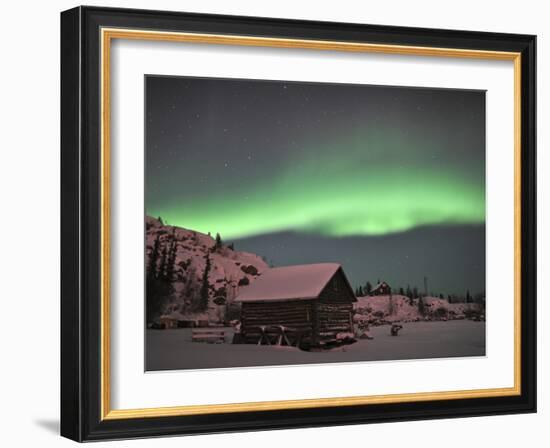 Aurora Borealis Over a Cabin, Northwest Territories, Canada-Stocktrek Images-Framed Photographic Print