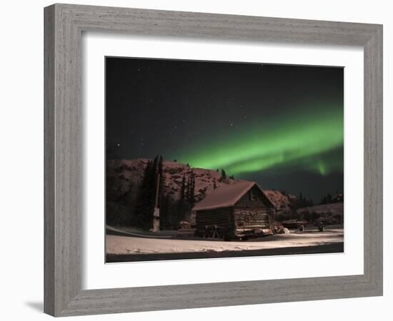 Aurora Borealis Over a Cabin, Northwest Territories, Canada-Stocktrek Images-Framed Photographic Print