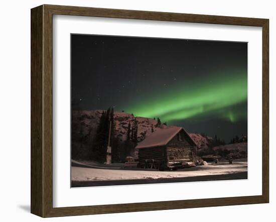 Aurora Borealis Over a Cabin, Northwest Territories, Canada-Stocktrek Images-Framed Photographic Print