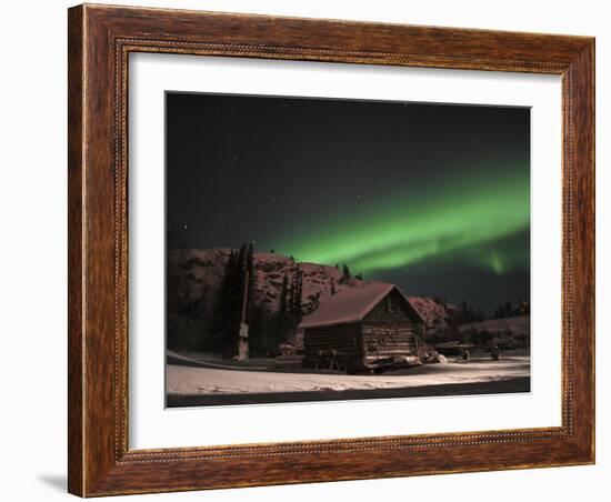 Aurora Borealis Over a Cabin, Northwest Territories, Canada-Stocktrek Images-Framed Photographic Print