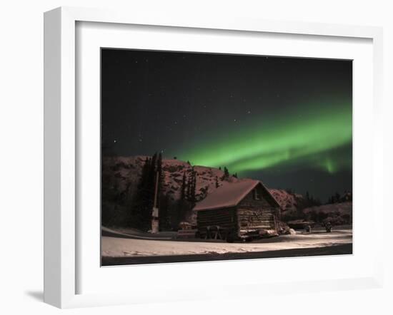 Aurora Borealis Over a Cabin, Northwest Territories, Canada-Stocktrek Images-Framed Photographic Print