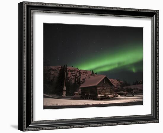 Aurora Borealis Over a Cabin, Northwest Territories, Canada-Stocktrek Images-Framed Photographic Print