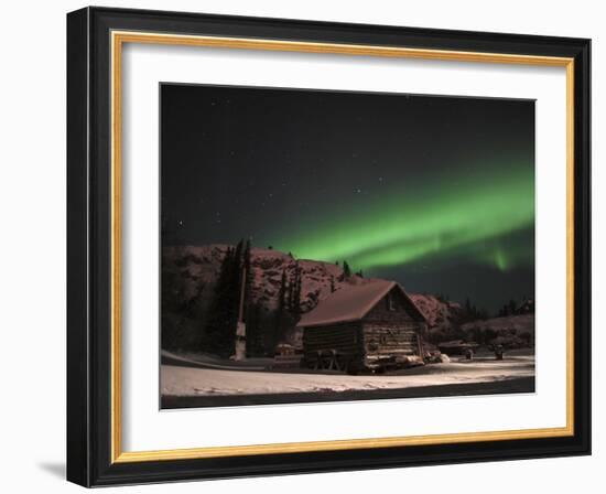 Aurora Borealis Over a Cabin, Northwest Territories, Canada-Stocktrek Images-Framed Photographic Print