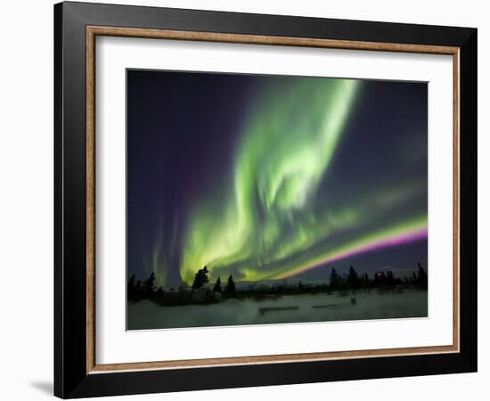 Aurora Borealis Over a Ranch, Whitehorse, Yukon, Canada-Stocktrek Images-Framed Photographic Print