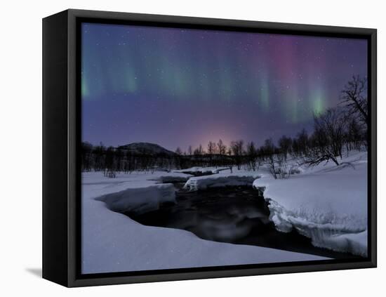 Aurora Borealis over Blafjellelva River in Troms County, Norway-Stocktrek Images-Framed Premier Image Canvas