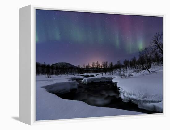 Aurora Borealis over Blafjellelva River in Troms County, Norway-Stocktrek Images-Framed Premier Image Canvas