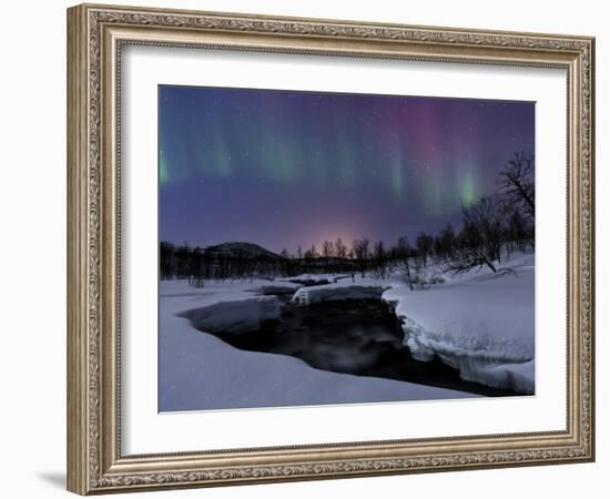 Aurora Borealis over Blafjellelva River in Troms County, Norway-Stocktrek Images-Framed Photographic Print