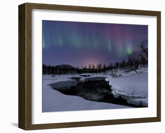 Aurora Borealis over Blafjellelva River in Troms County, Norway-Stocktrek Images-Framed Photographic Print