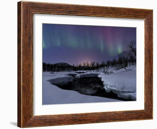 Aurora Borealis over Blafjellelva River in Troms County, Norway-Stocktrek Images-Framed Photographic Print