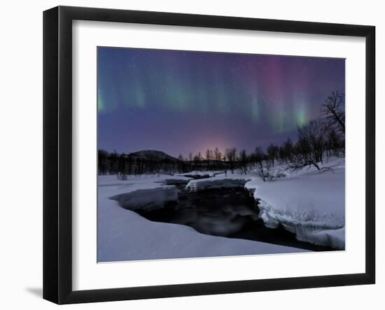 Aurora Borealis over Blafjellelva River in Troms County, Norway-Stocktrek Images-Framed Photographic Print