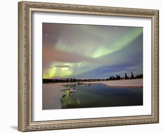 Aurora Borealis Over Creek by Fish Lake, Whitehorse, Yukon, Canada-Stocktrek Images-Framed Photographic Print