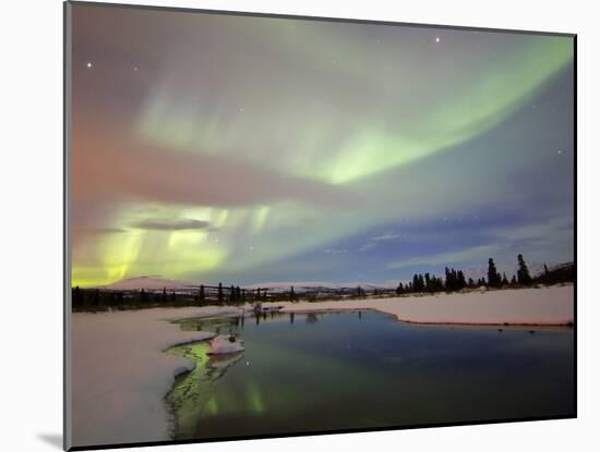 Aurora Borealis Over Creek by Fish Lake, Whitehorse, Yukon, Canada-Stocktrek Images-Mounted Photographic Print