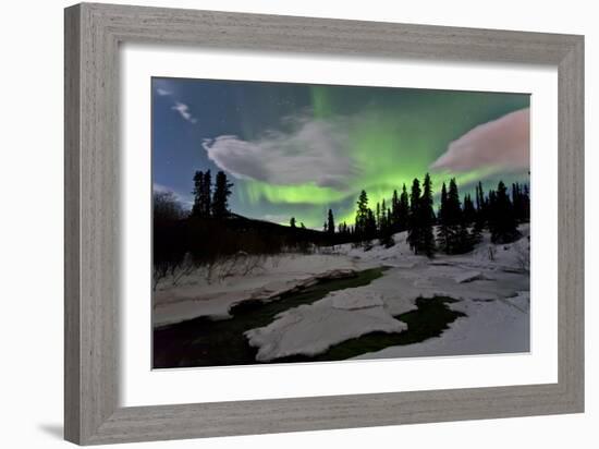 Aurora Borealis over Creek, Yukon, Canada-null-Framed Photographic Print