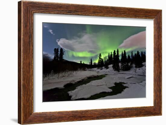 Aurora Borealis over Creek, Yukon, Canada-null-Framed Photographic Print