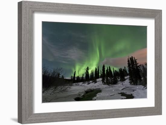 Aurora Borealis over Creek, Yukon, Canada-null-Framed Photographic Print