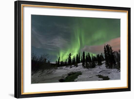 Aurora Borealis over Creek, Yukon, Canada-null-Framed Photographic Print