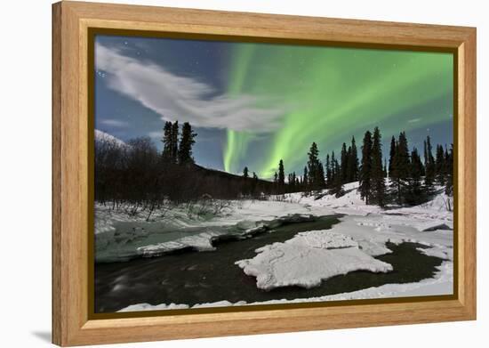 Aurora Borealis over Creek, Yukon, Canada-null-Framed Premier Image Canvas