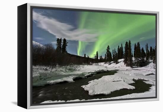 Aurora Borealis over Creek, Yukon, Canada-null-Framed Premier Image Canvas