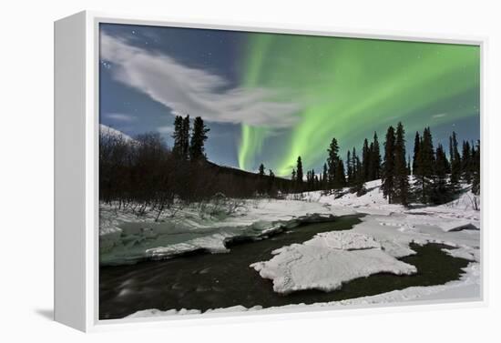 Aurora Borealis over Creek, Yukon, Canada-null-Framed Premier Image Canvas