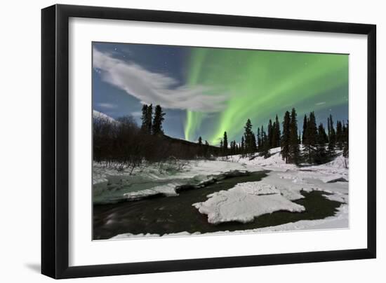 Aurora Borealis over Creek, Yukon, Canada-null-Framed Photographic Print