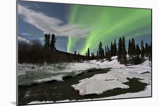 Aurora Borealis over Creek, Yukon, Canada-null-Mounted Photographic Print