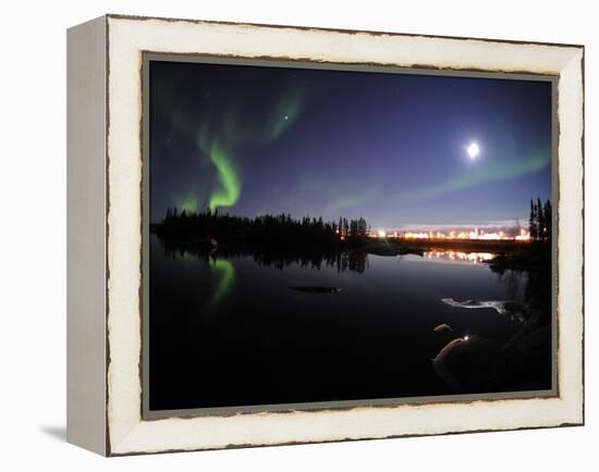 Aurora Borealis Over Long Lake, Northwest Territories, Canada-Stocktrek Images-Framed Premier Image Canvas