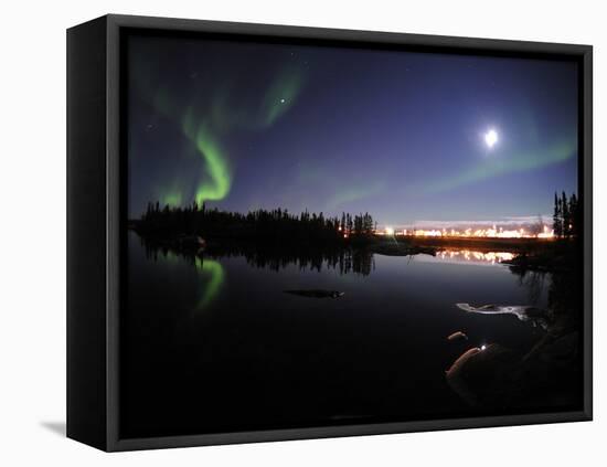 Aurora Borealis Over Long Lake, Northwest Territories, Canada-Stocktrek Images-Framed Premier Image Canvas