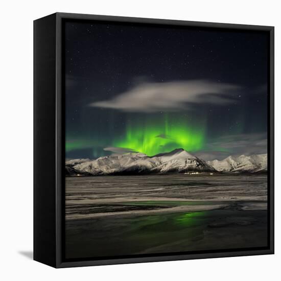 Aurora Borealis over Mt Hoffell, Hoffellsjokul Glacier, Iceland-Arctic-Images-Framed Premier Image Canvas