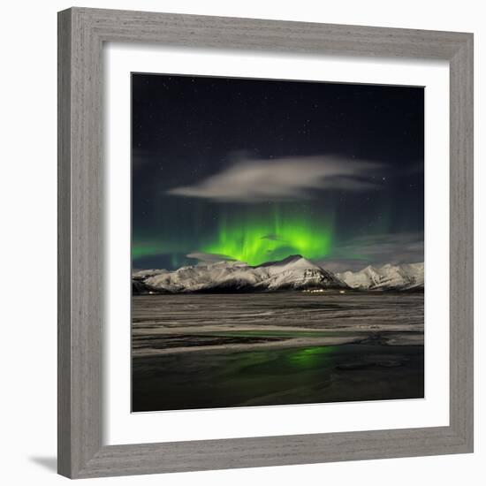 Aurora Borealis over Mt Hoffell, Hoffellsjokul Glacier, Iceland-Arctic-Images-Framed Photographic Print