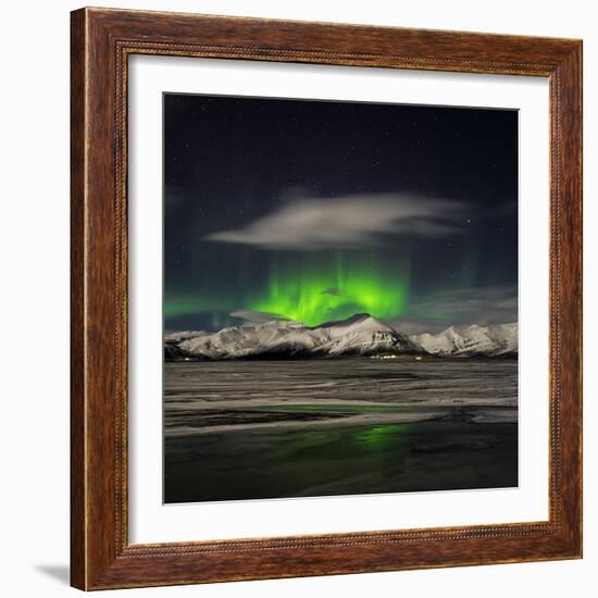 Aurora Borealis over Mt Hoffell, Hoffellsjokul Glacier, Iceland-Arctic-Images-Framed Photographic Print