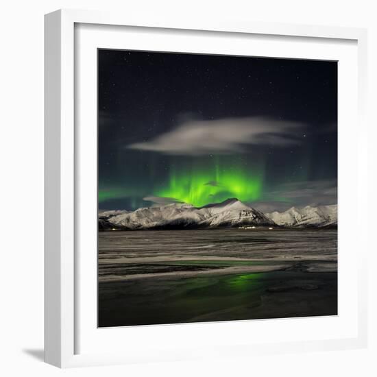 Aurora Borealis over Mt Hoffell, Hoffellsjokul Glacier, Iceland-Arctic-Images-Framed Photographic Print