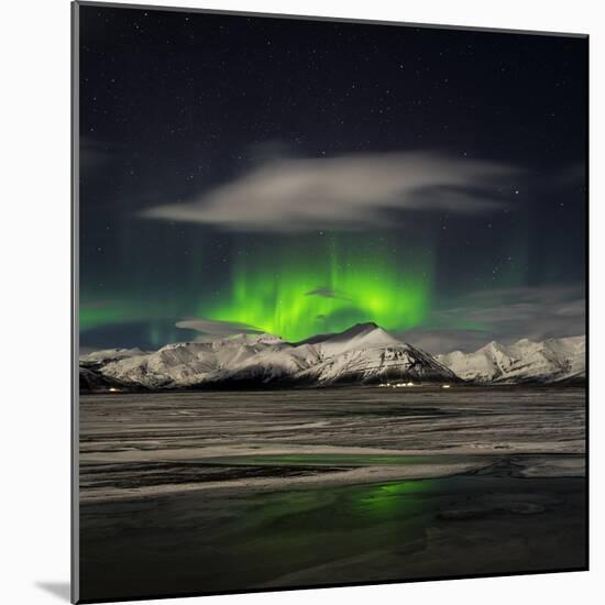 Aurora Borealis over Mt Hoffell, Hoffellsjokul Glacier, Iceland-Arctic-Images-Mounted Photographic Print