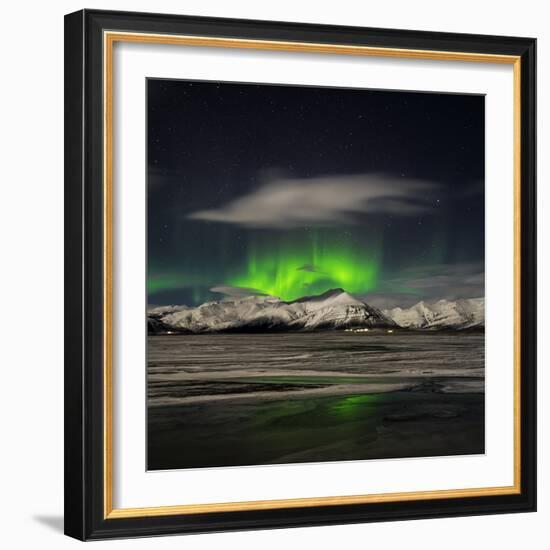 Aurora Borealis over Mt Hoffell, Hoffellsjokul Glacier, Iceland-Arctic-Images-Framed Photographic Print