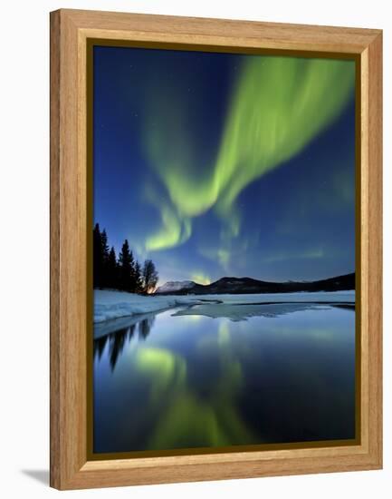 Aurora Borealis over Sandvannet Lake in Troms County, Norway-Stocktrek Images-Framed Premier Image Canvas