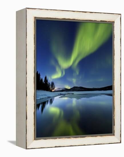 Aurora Borealis over Sandvannet Lake in Troms County, Norway-Stocktrek Images-Framed Premier Image Canvas