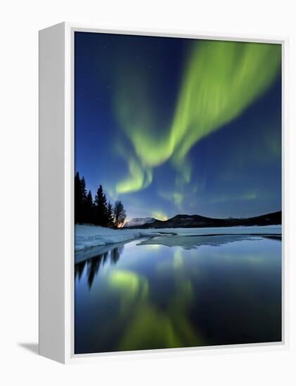 Aurora Borealis over Sandvannet Lake in Troms County, Norway-Stocktrek Images-Framed Premier Image Canvas