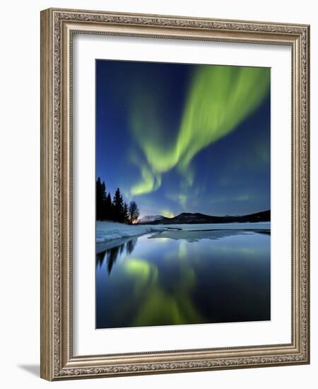 Aurora Borealis over Sandvannet Lake in Troms County, Norway-Stocktrek Images-Framed Photographic Print