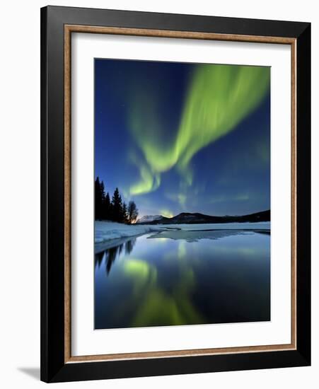 Aurora Borealis over Sandvannet Lake in Troms County, Norway-Stocktrek Images-Framed Photographic Print