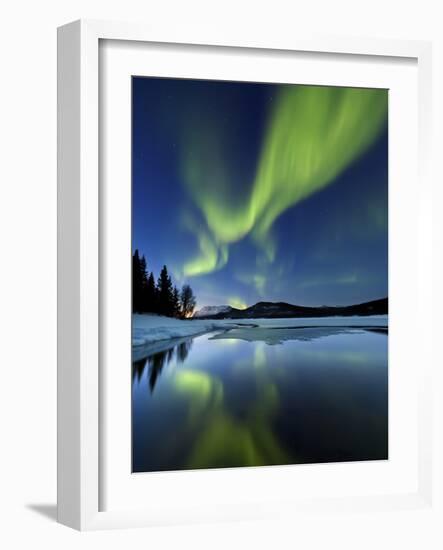 Aurora Borealis over Sandvannet Lake in Troms County, Norway-Stocktrek Images-Framed Photographic Print