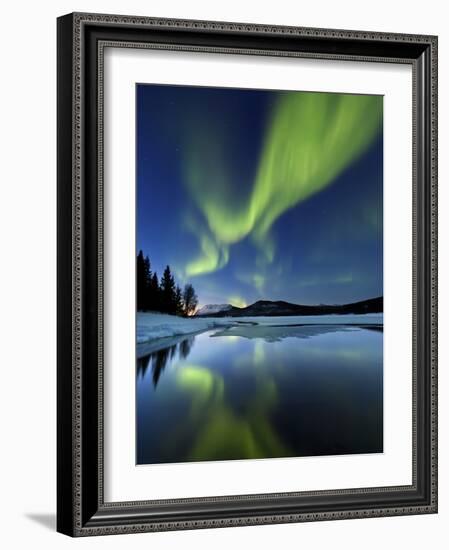 Aurora Borealis over Sandvannet Lake in Troms County, Norway-Stocktrek Images-Framed Photographic Print